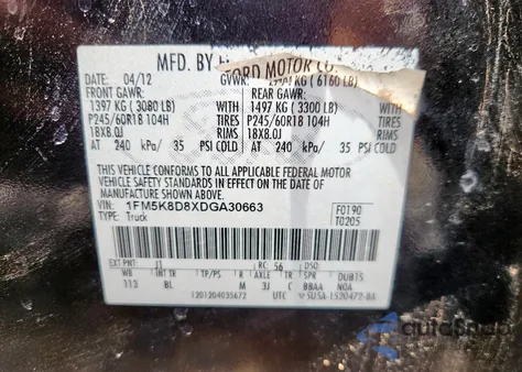 2013 Ford Explorer Xlt z USA, uszkodzony, nr VIN 1FM5K8D8XDGA30663